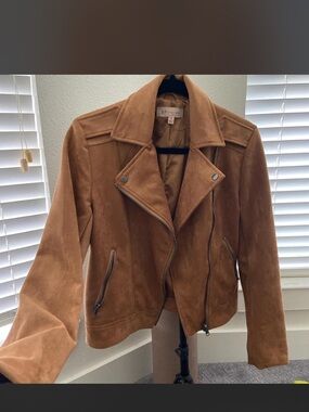 Philosophy Chestnut Brown Suede Moto Jacket